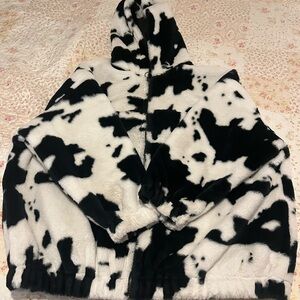 Thrifted Cow Print Hooded Coat